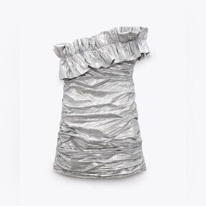 ZARA Silver Ruffle mini Dress